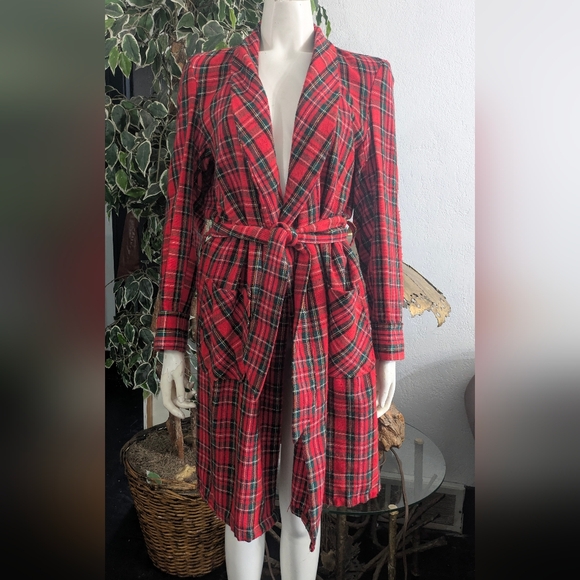 VTG Montgomery Ward Stewart Tartan Plaid Unisex Acrylic Robe Small 2 Pockets - Picture 9 of 9
